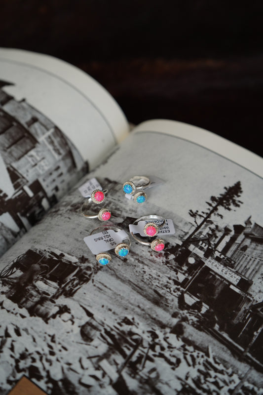 Esther White 2 Stone Opal Rings - Adj