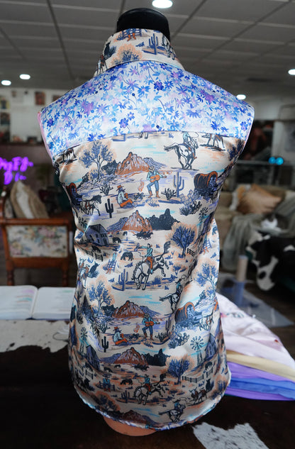 Daisy Original Playin Cowboys w/ Lilac Floral & Pink Button Down - Size 12