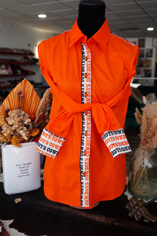 XL - Orange Cotton w/ Cowboys Button Down