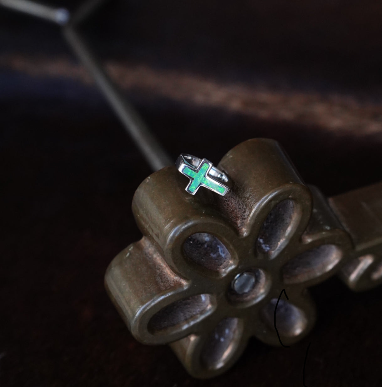 Green Opal Cross Ring - Sz 5