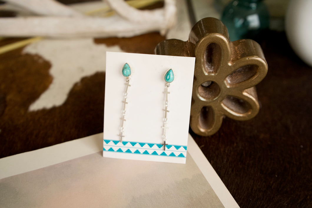 Teardrop Turquoise & Dangly Crosses Earrings