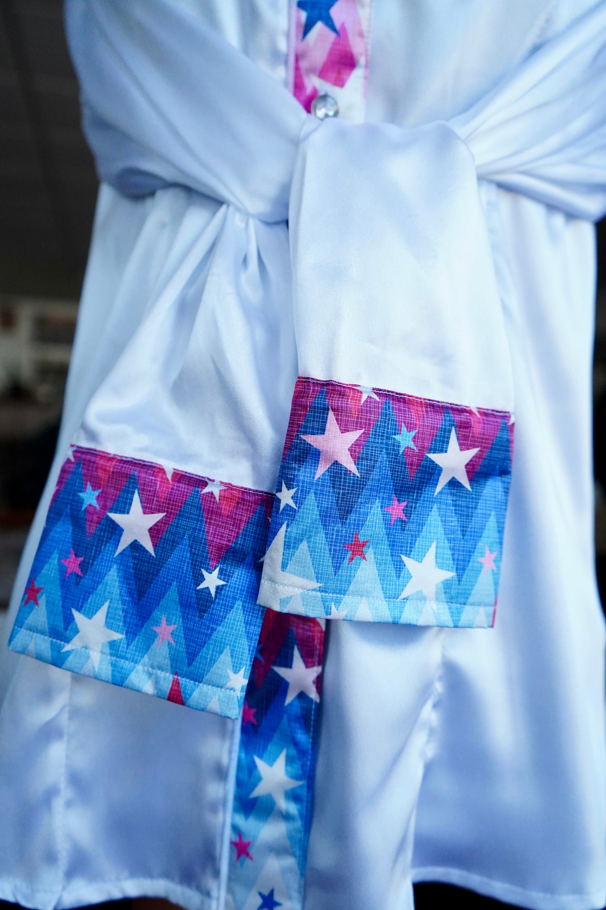 L - Patriotic Stars on White Satin Button Down
