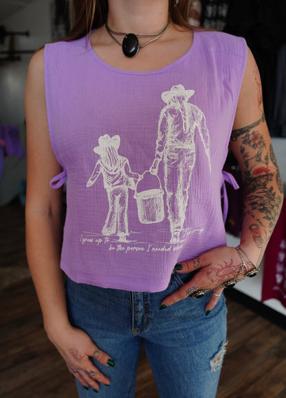 Grew Up - Lavender Double Gauze Side Tie Sleeveless Top