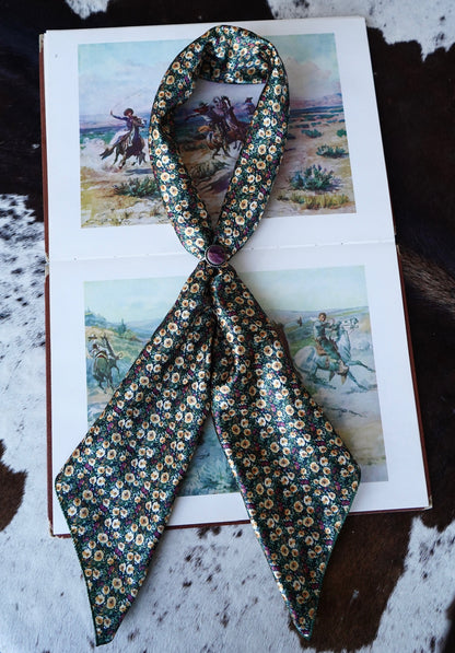 Tiny Mustard Roses on Forest Green Wild Rag