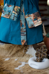 S - Teal Sonoran Desert on Deep Teal Cotton Button Down