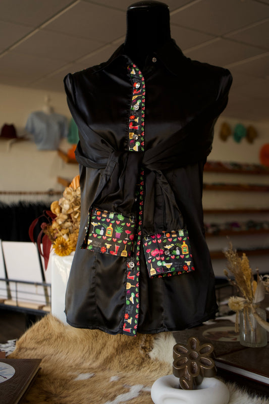 L - Black Satin w/ Margaritaville Button Down