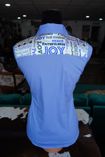 M - Lilac Scripture Lines on Lilac Cotton Button Down