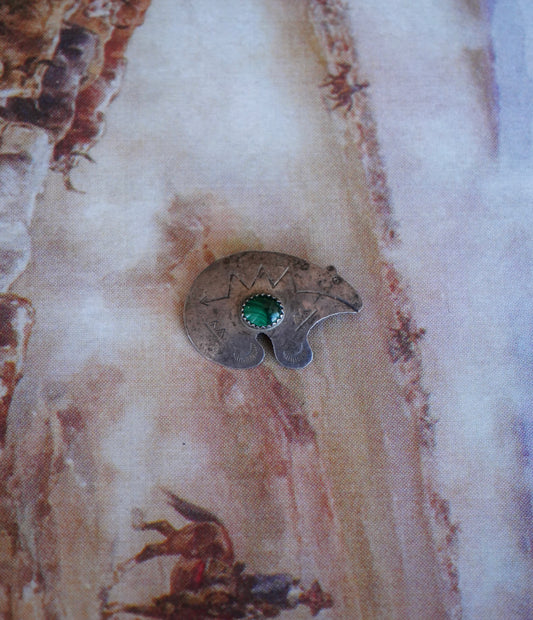 Vintage Malachite Stamped Bear Pendant Pin