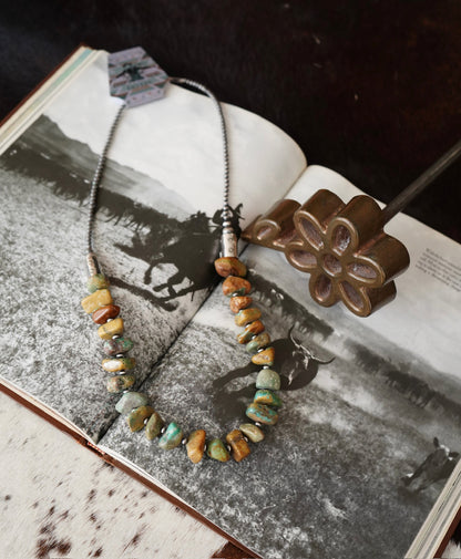 Boulder Turquoise & Sterling Silver Pearls Statement Necklace