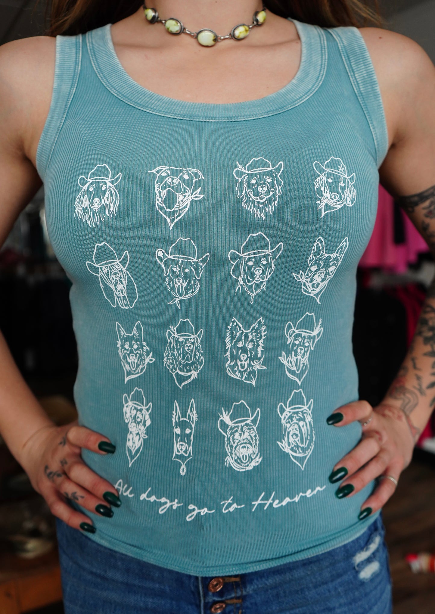 All Dogs - Dusty Teal Ribbed Scoop Neck Tank Top