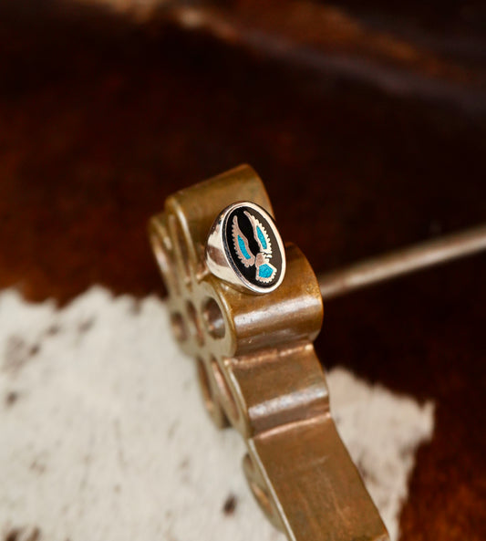 Vintage Turquoise Inlay Eagle Ring - Sz 8