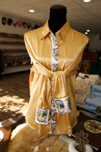 Load image into Gallery viewer, 2XL - MACA w/ White Fringe on Gold Satin Button Down