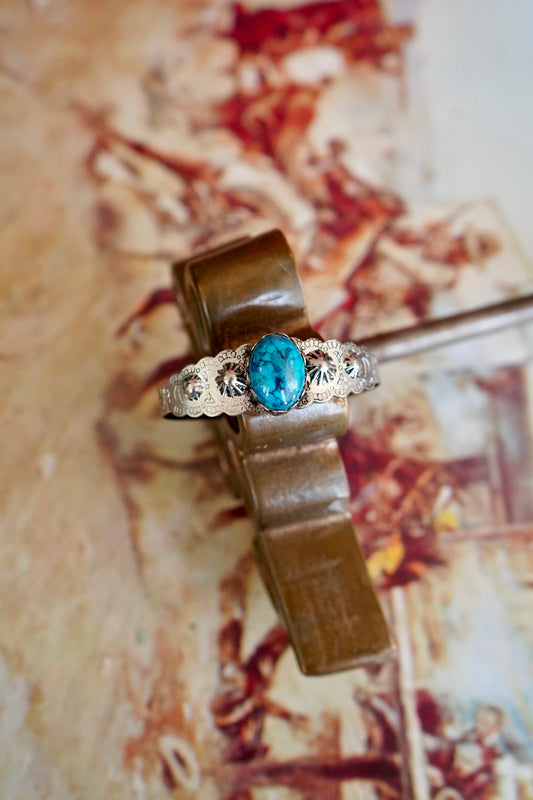 Vintage Turquoise & Concho Stamped Cuff