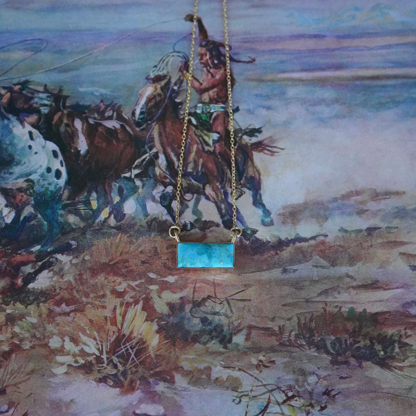 Dainty Gold Turquoise Bar Necklace