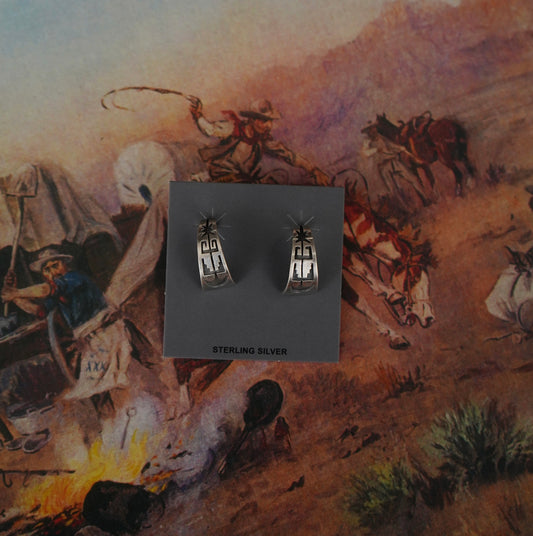 Allen Lee Sterling Silver Stamped Half Hoop Stud Earrings