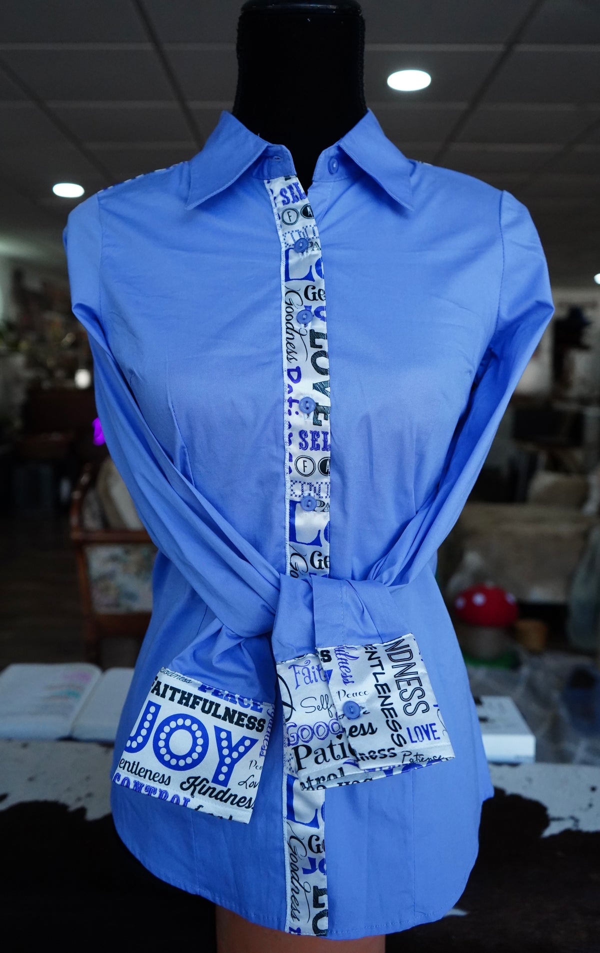 M - Scripture Sequence on Lilac Cotton Button Down
