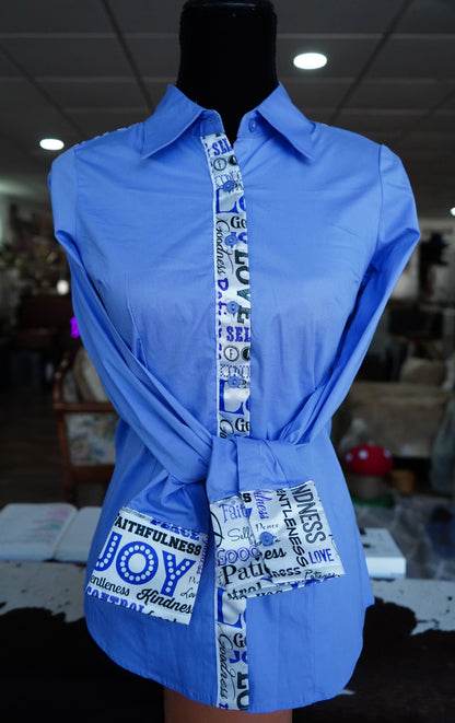 M - Scripture Sequence on Lilac Cotton Button Down