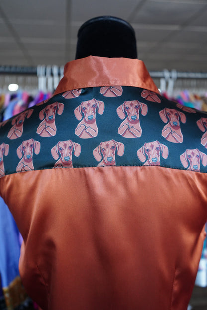 M - Weenie Dawgs on Rust Satin Button Down