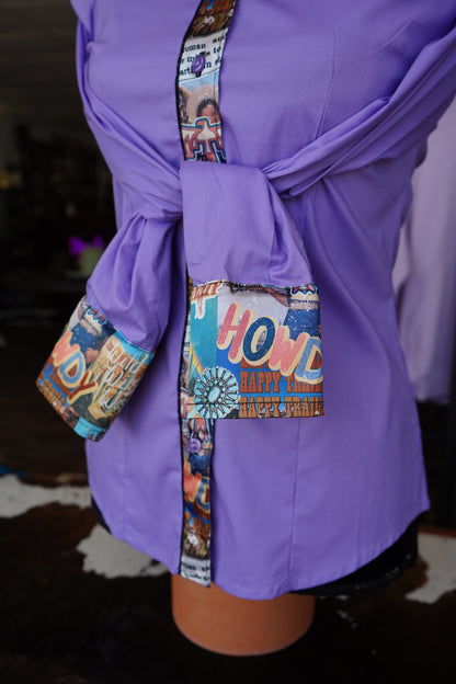 S - Calamity Jane on Lavender Cotton Button Down