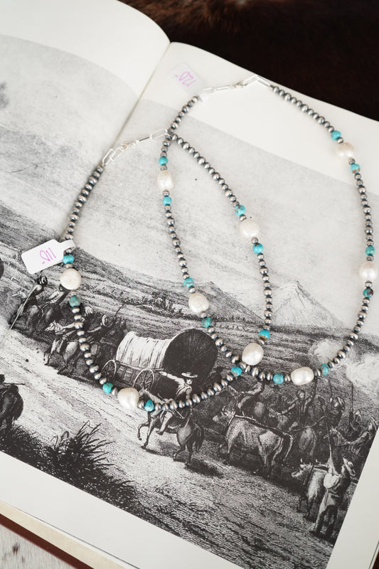 Sterling Silver Pearls w/ Turquoise & MOP Necklaces