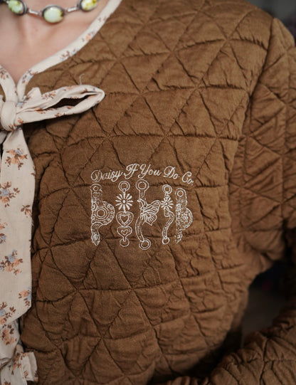 Daisy Spades - Embroidered Coffee Floral Heart Tie Front Jacket