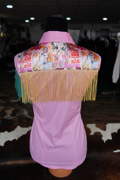 S - WWDD on Light Pink Cotton Button Down w/ Fringe