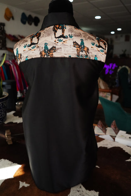 Daisy Original Black w/ Emerald Cowboy Scene - Size 12