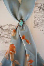 Load image into Gallery viewer, Robins Egg Blue w/ Cream &amp; Rust Flowers DS Wild Rag