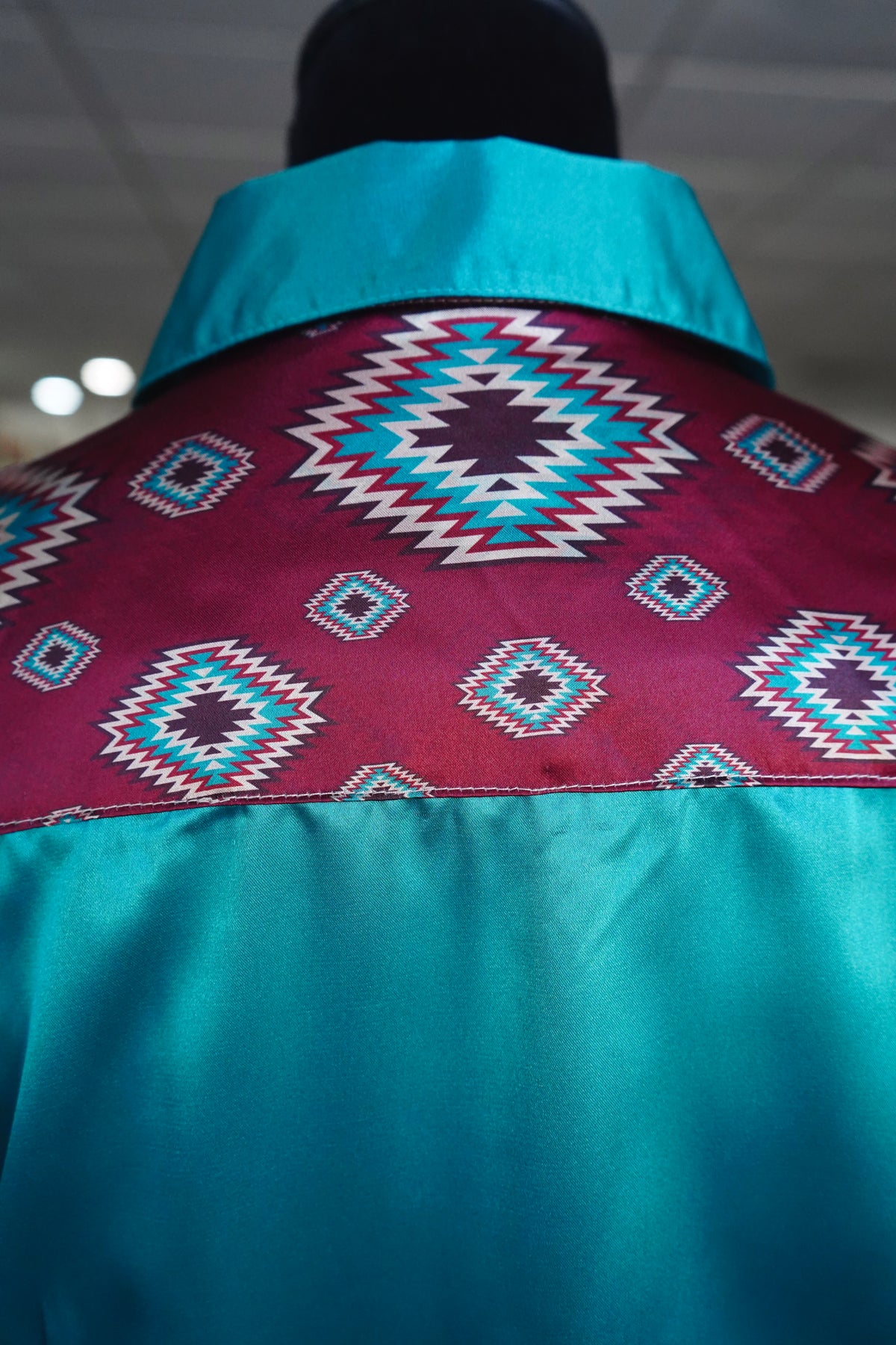 L - Maroon Aztec on Emerald Satin Button Down