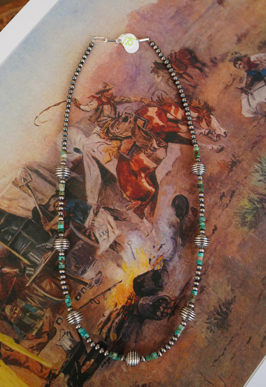Turquoise & Spiral Bead Necklace - 22”