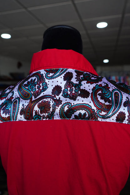 PRELOVED - L - Patriotic Paisley on Red Cotton Button Down