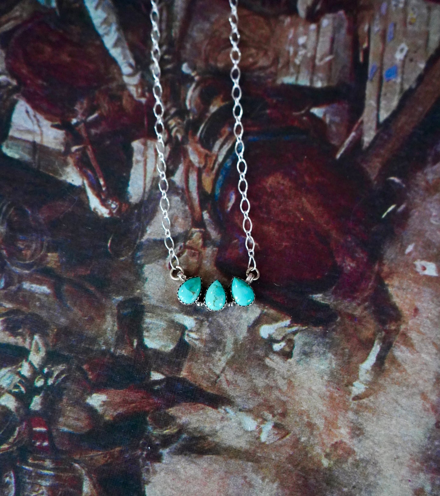 Dainty Turquoise 3 Stone Teardrop Necklace