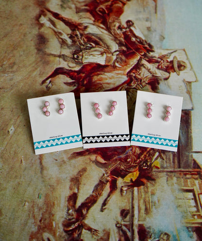 Janice Spencer 3 Stone Pink Conch Stud Earrings