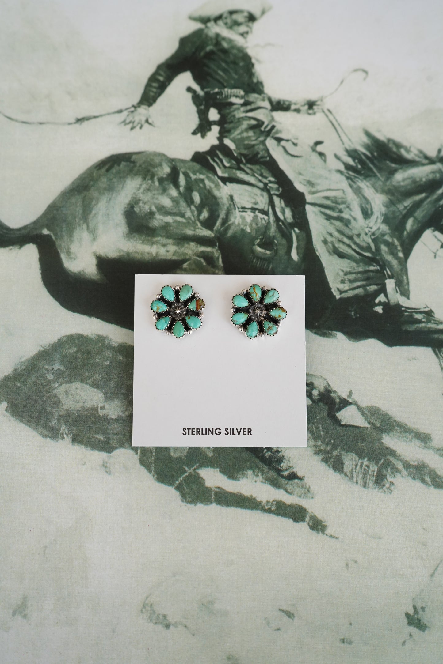 Kingman Turquoise Concho Flower Stud Earrings