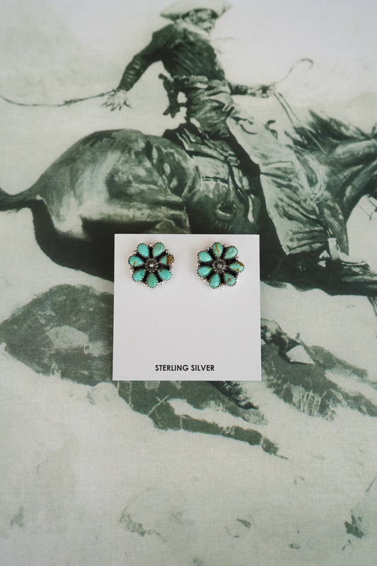 Kingman Turquoise Concho Flower Stud Earrings