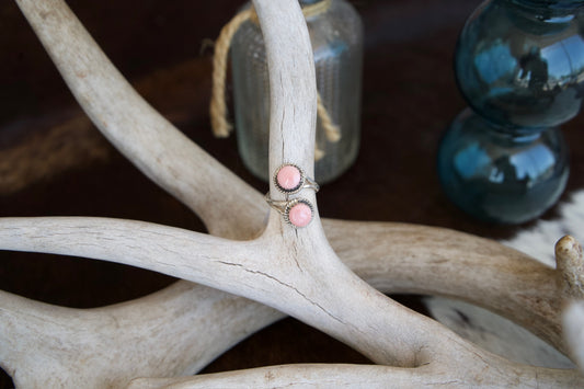 Pink Conch Two Stone Wrap Ring - Adj.