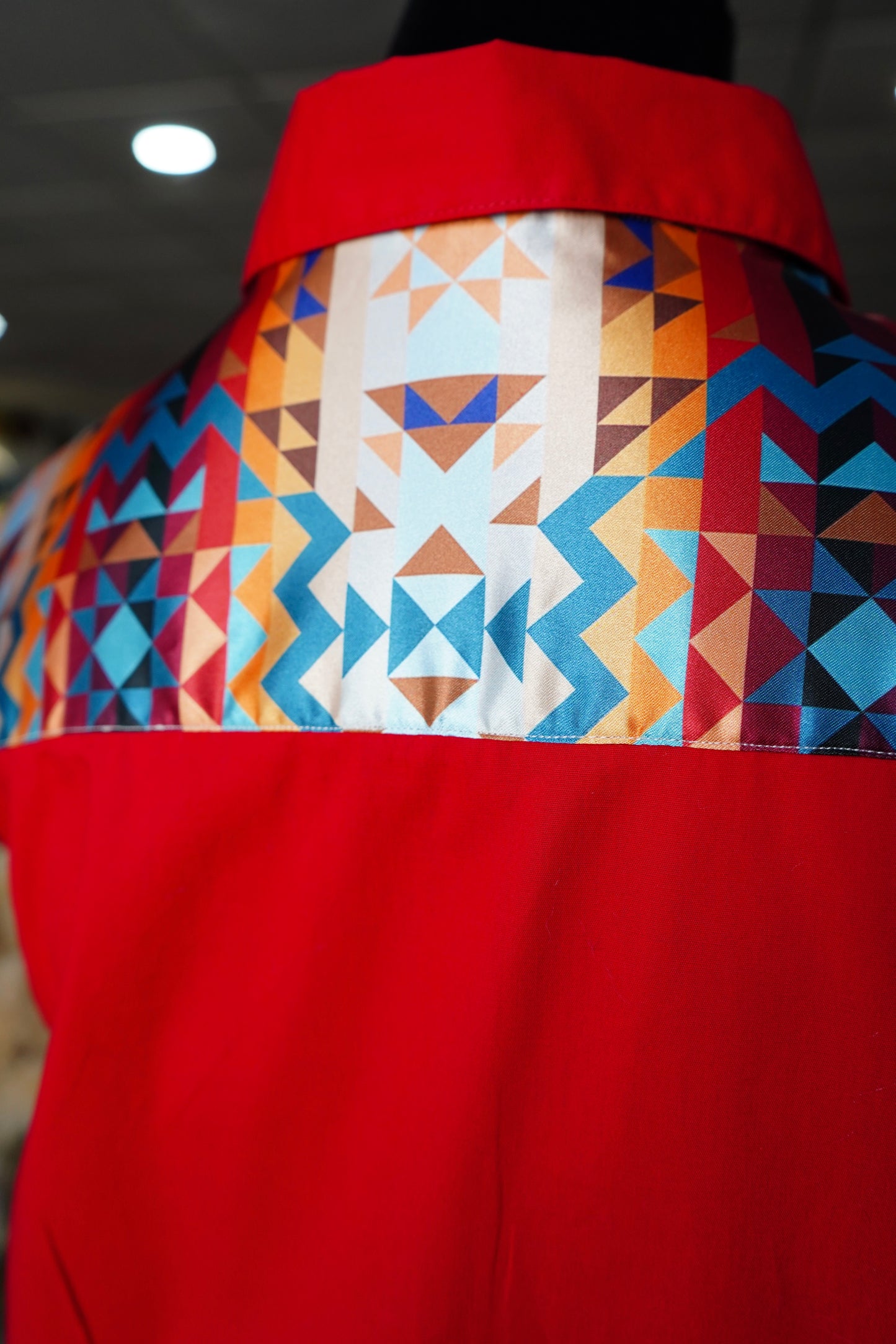 XL - Sunrise Aztec on Red Cotton Button Down
