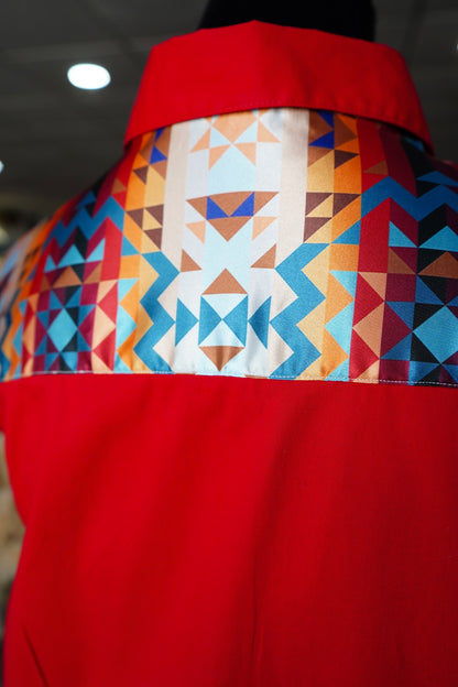 XL - Sunrise Aztec on Red Cotton Button Down