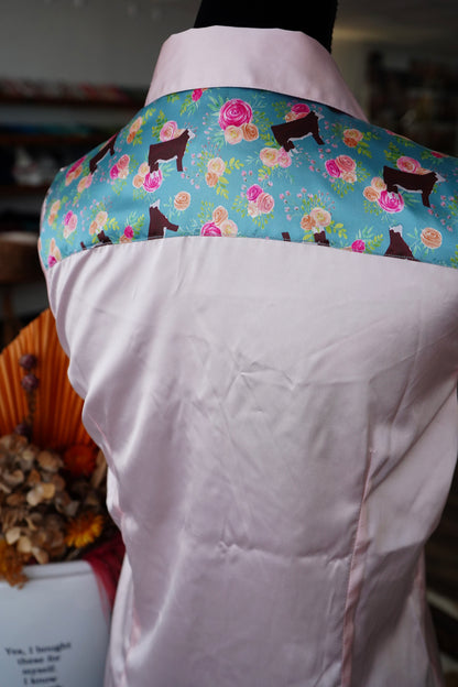 L - Light Pink Satin w/ Tumbling Herefords Button Down