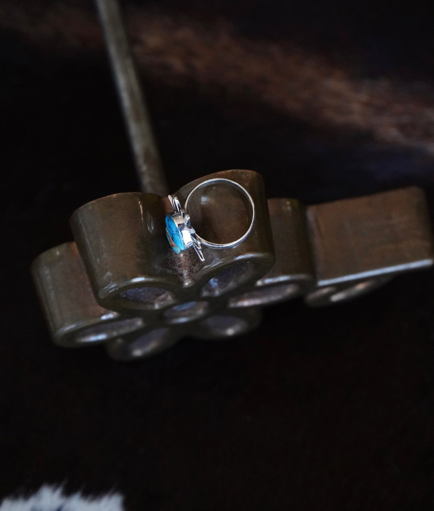 Blue & Turquoise Dahlia Sunburst Ring - Sz 8