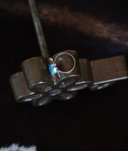 Blue & Turquoise Dahlia Sunburst Ring - Sz 8