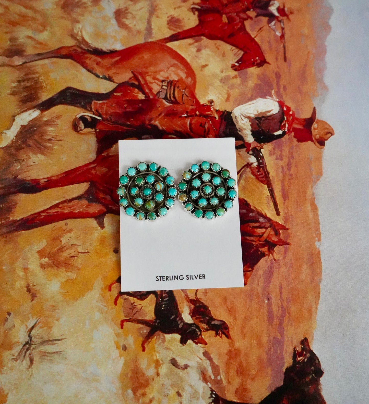 Round Turquoise Cluster Statement Stud Earrings