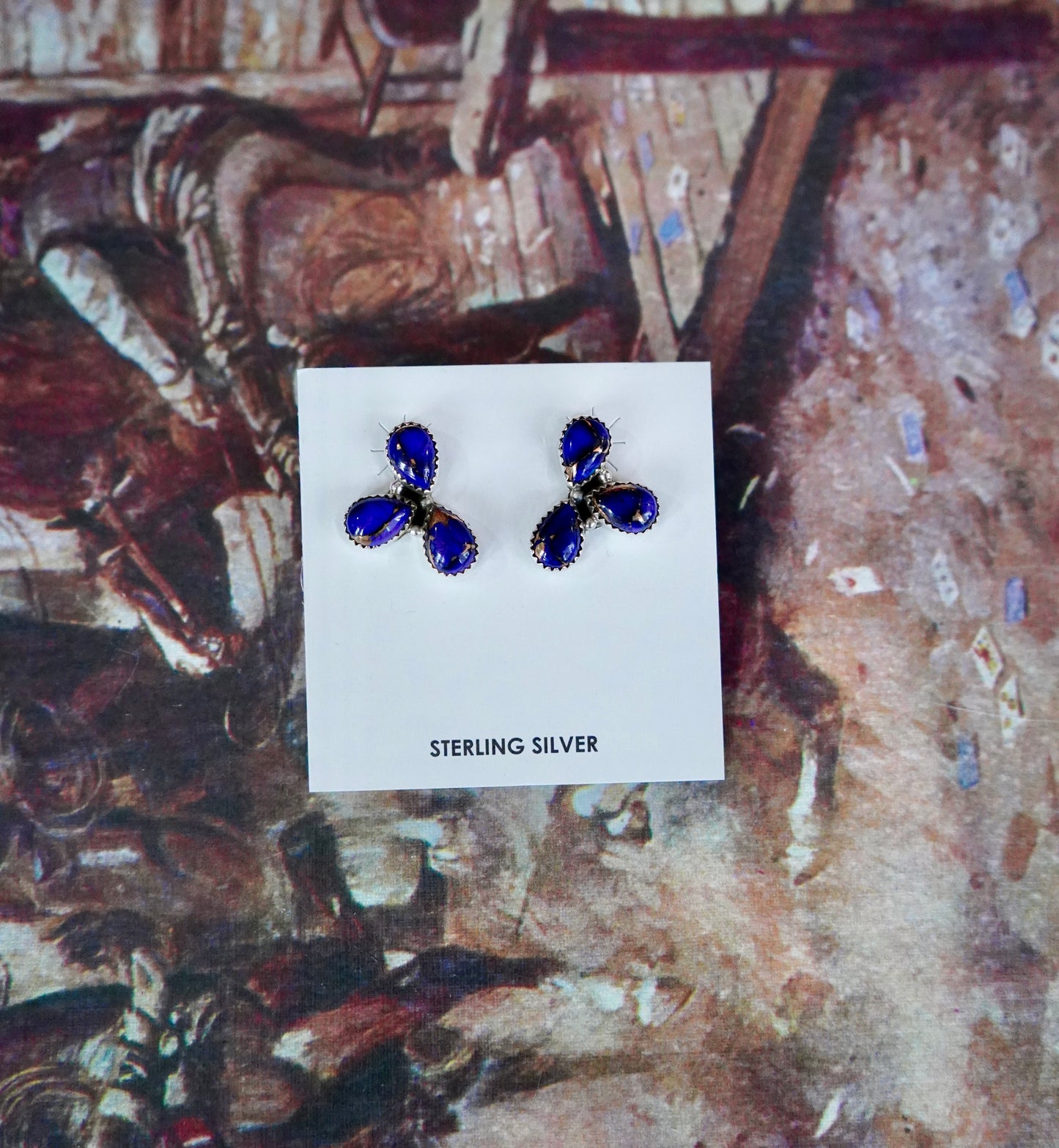 3 Stone Half Cluster Stud Earrings