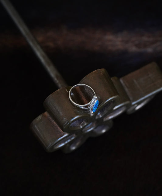 Skinny Oval Blue Opal Inlay Ring - Sz 8