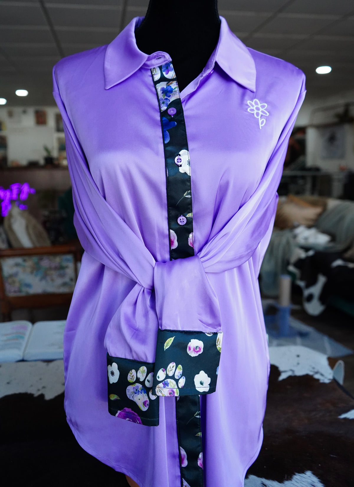 Branded Flowy Satin Button Downs