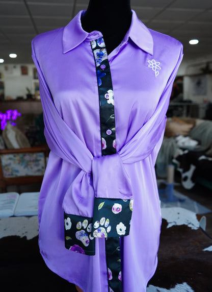 Branded Flowy Satin Button Downs