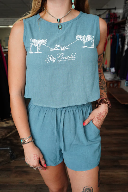 Stay Grounded Linen Crop Tank & Shorts Set