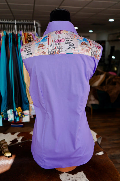 L - Blessed Is She on Lavender Cotton Button Down