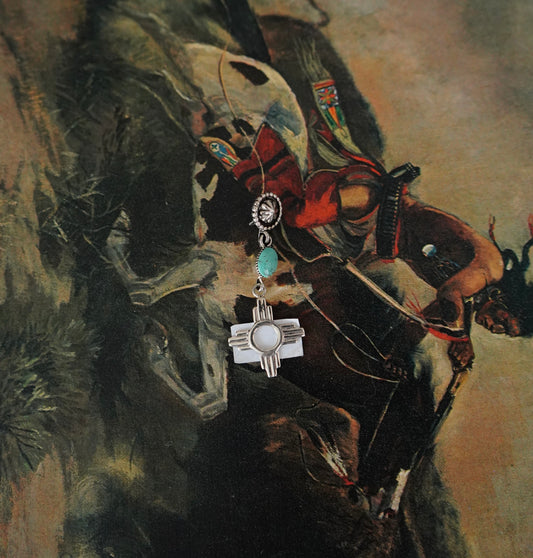 Turquoise, Concho & Zia Shepards Hook Pendant