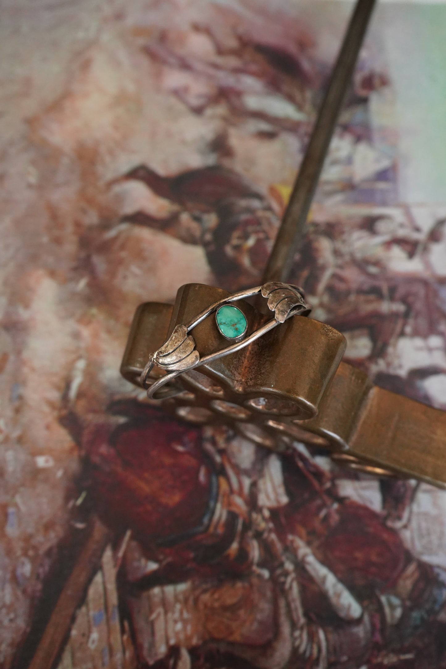 Vintage Single Stone w/ Leaves Cuff